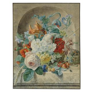 Wybrand Hendriks - Still Life Of Flowers And Fruit In A Niche, With A Bird\'S Nest