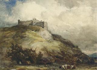 Wycliffe Egginton, R.I. - Cattle Grazing Below A Ruined Castle On A Stormy Day