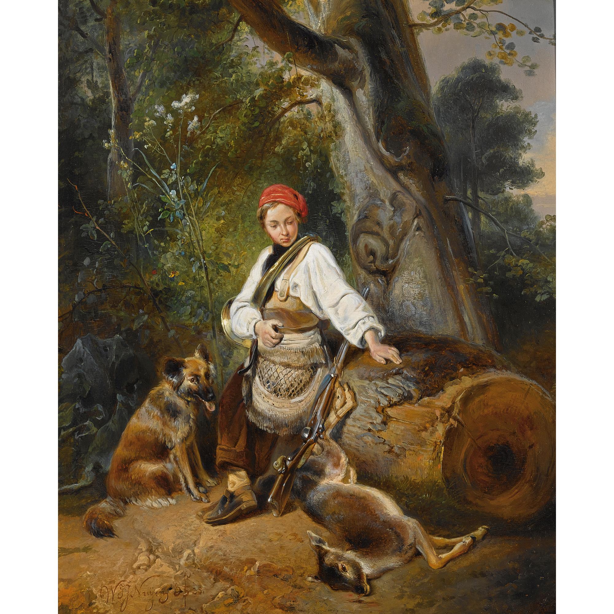 Wynand Johannes Joseph Nuyen - A Hunter At Rest In The Woods
