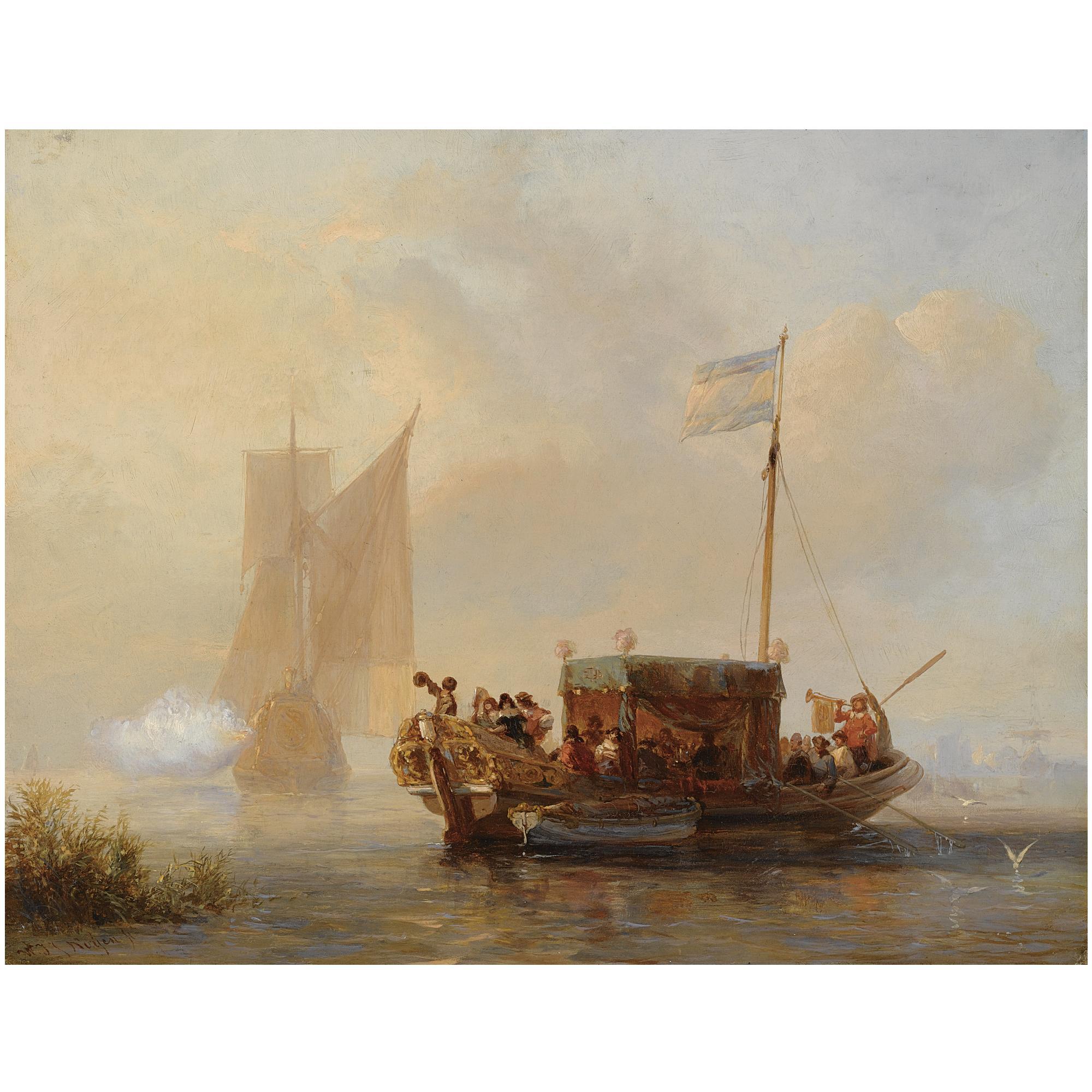 Wynand Johannes Joseph Nuyen - Dutch Ceremonial Ships On A Waterway