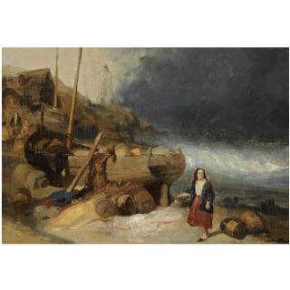 Wynand Johannes Joseph Nuyen - Dutch Fisherfolk By A Beached Vessel