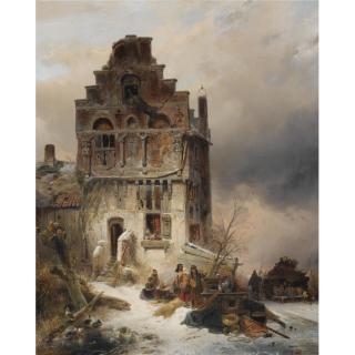 Wynand Johannes Joseph Nuyen - Dutch Moving On A Wintry Day