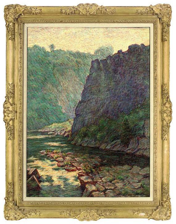 Wynford Dewhurst, R.B.A. - A quiet stretch of river, traditionally identified as the Dordogne, France