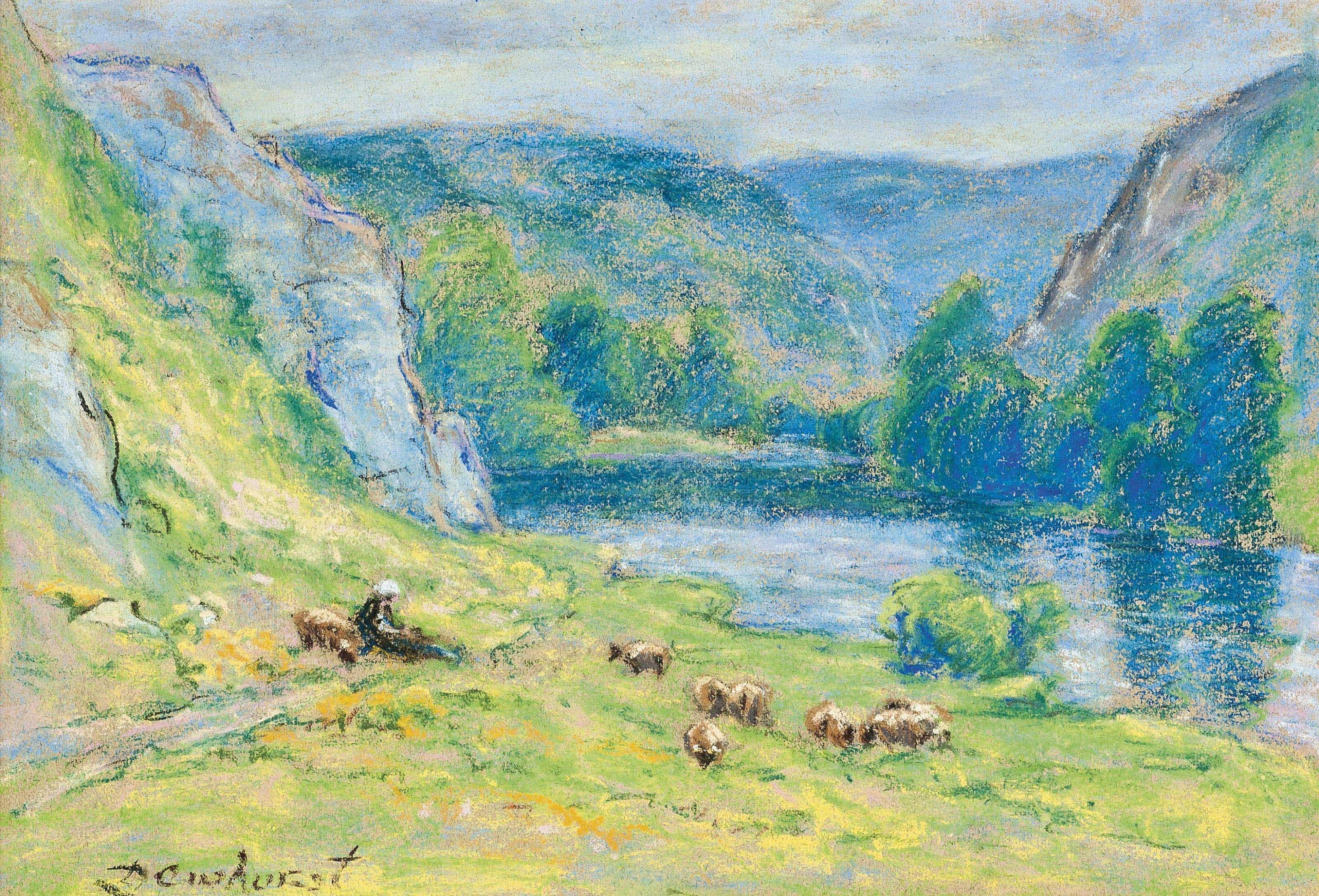 Wynford Dewhurst - Shepherdess watching her flock