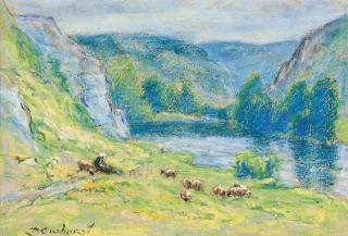 Wynford Dewhurst - Shepherdess watching her flock