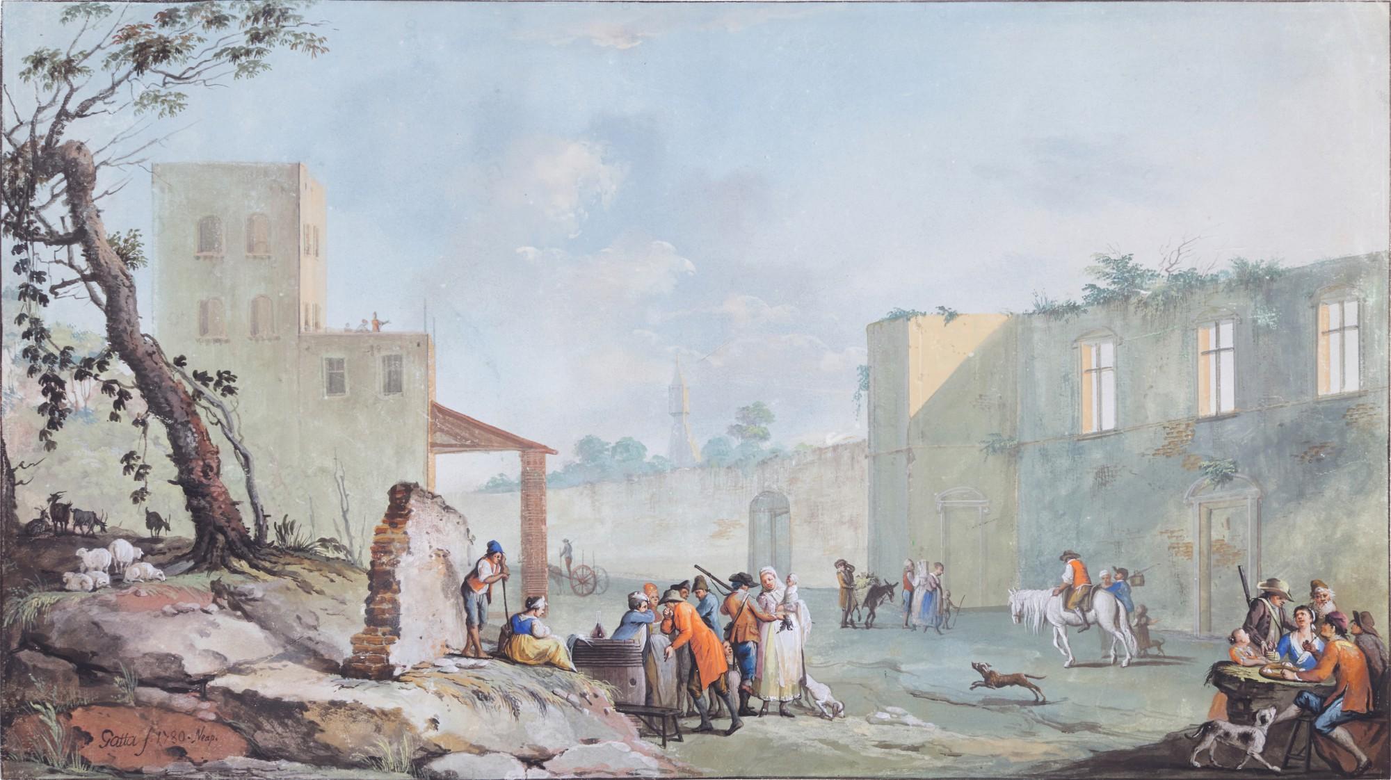 Xavier Della Gatta - Village scene with peasants conversing