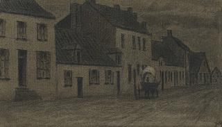 Xavier Mellery - Calèche traversant une rue bordée de maisons