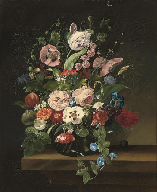 Xavier Van Ryser - Still Life of Flowers On A Ledge