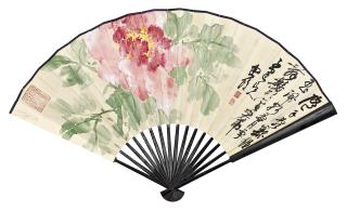 Xie Zhiliu - Peonies; Calligraphy