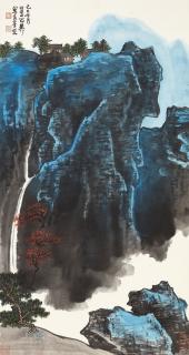 Xie Zhiliu - Waterfall In Lush Mountains