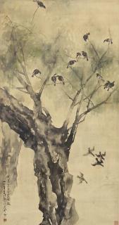 Xu Beihong - Birds Resting On A Willow