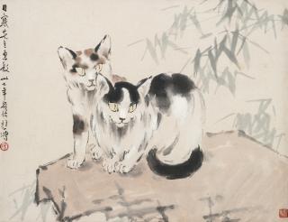 Xu Beihong - Cats on Rock