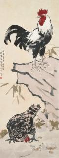 Xu Beihong - Chickens By The Rock