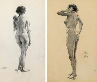 Xu Beihong - Nude From The Back  (Diptych)