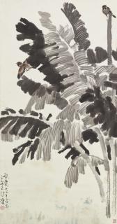 Xu Beihong - Plantain And Sparrows