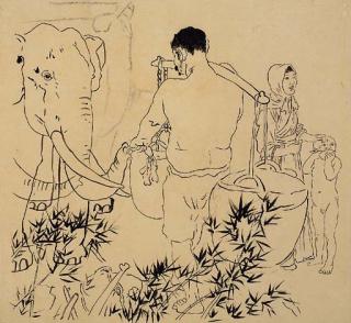 Xu Beihong - Sketch for Yugong moving the mountain