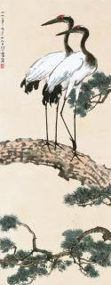 Xu Beihong - Two Cranes Standing On Pine