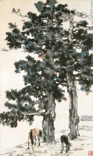 Xu Beihong - Two Horses Under Pine Trees