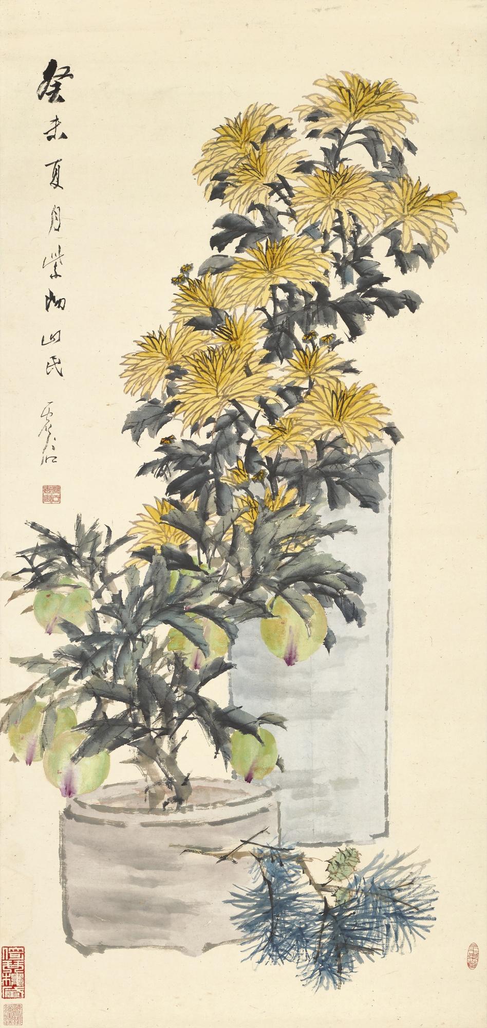 Xu Gu - Chrysanthemums And Peaches