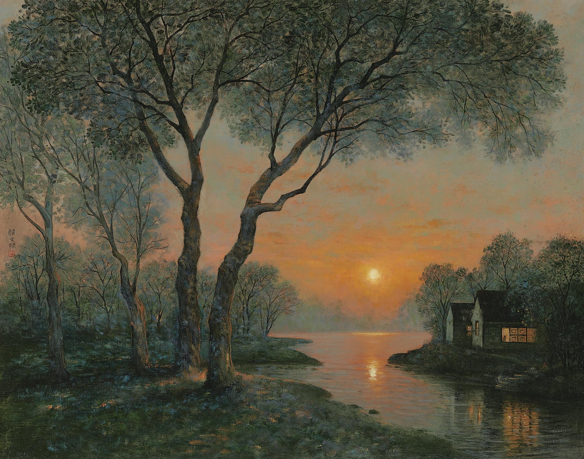 Yan Wenliang - Sunset At The River Bank