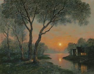 Yan Wenliang - Sunset At The River Bank