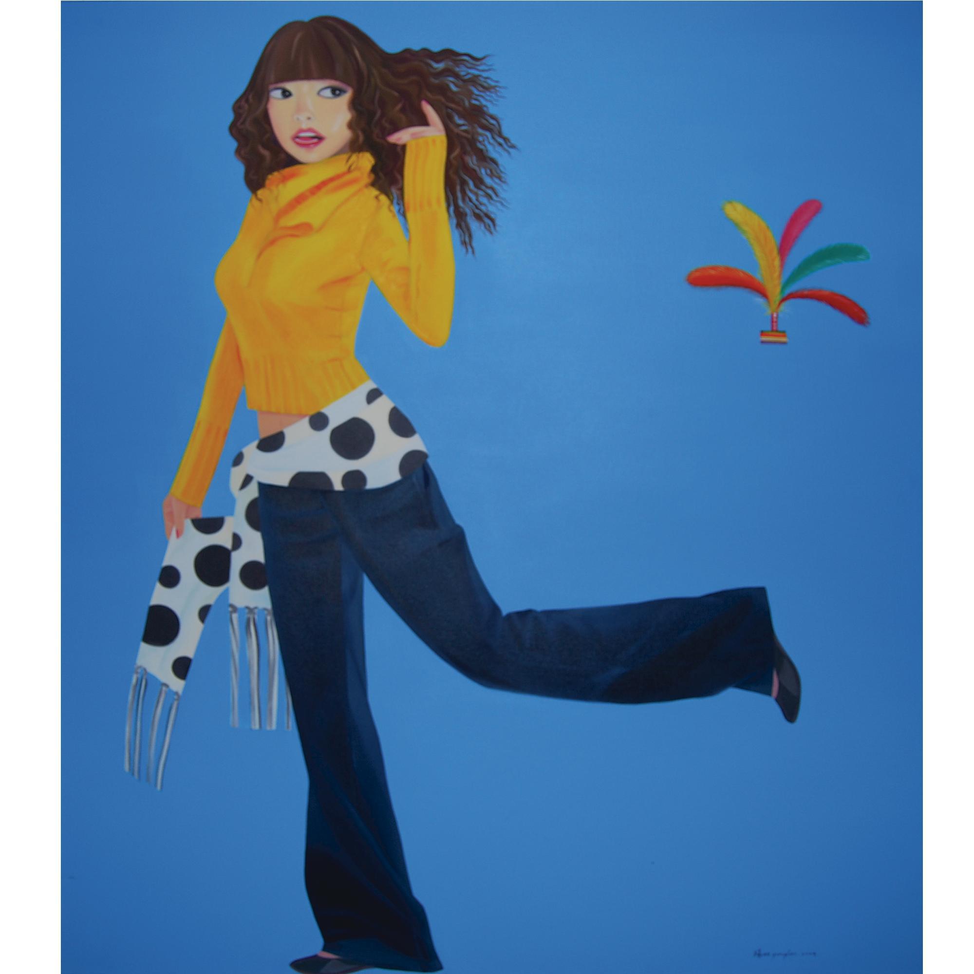 Yang Fan - Playful Girl Kicking Featherball