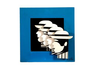 Yannis Gaïtis - Quatre profiles sur bleu 41 x 41 x 14cm (16 1/8 x 16 1/8 x 5 1/2in).