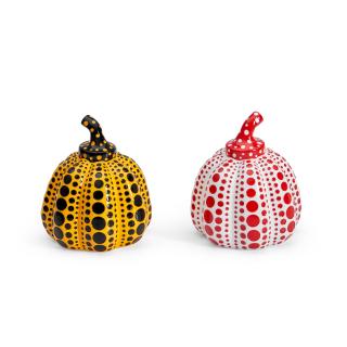 Yayoi Kusama - Two Pumpkins: One Yellow and Black Pumpkin and One White and Red Pumpkin