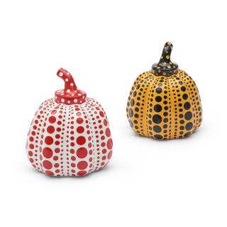 Yayoi Kusama - Two Pumpkins (Yellow and Red) height 4 1/4 in (10.8 cm) each