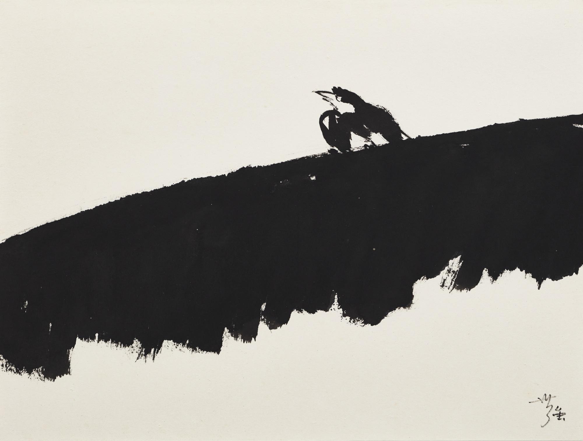 Yeh Shih-Chiang - Crested Mynah On Banana Leaves