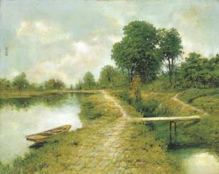 Yen Wenliang - Landscape by the riverside