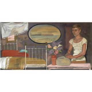 Yiannis Tsarouchis - Greek The Departure With Oval Mirror