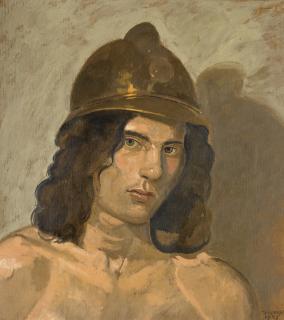 Yiannis Tsarouchis - Greek young Man With Helmet (Portrait Of Alain)