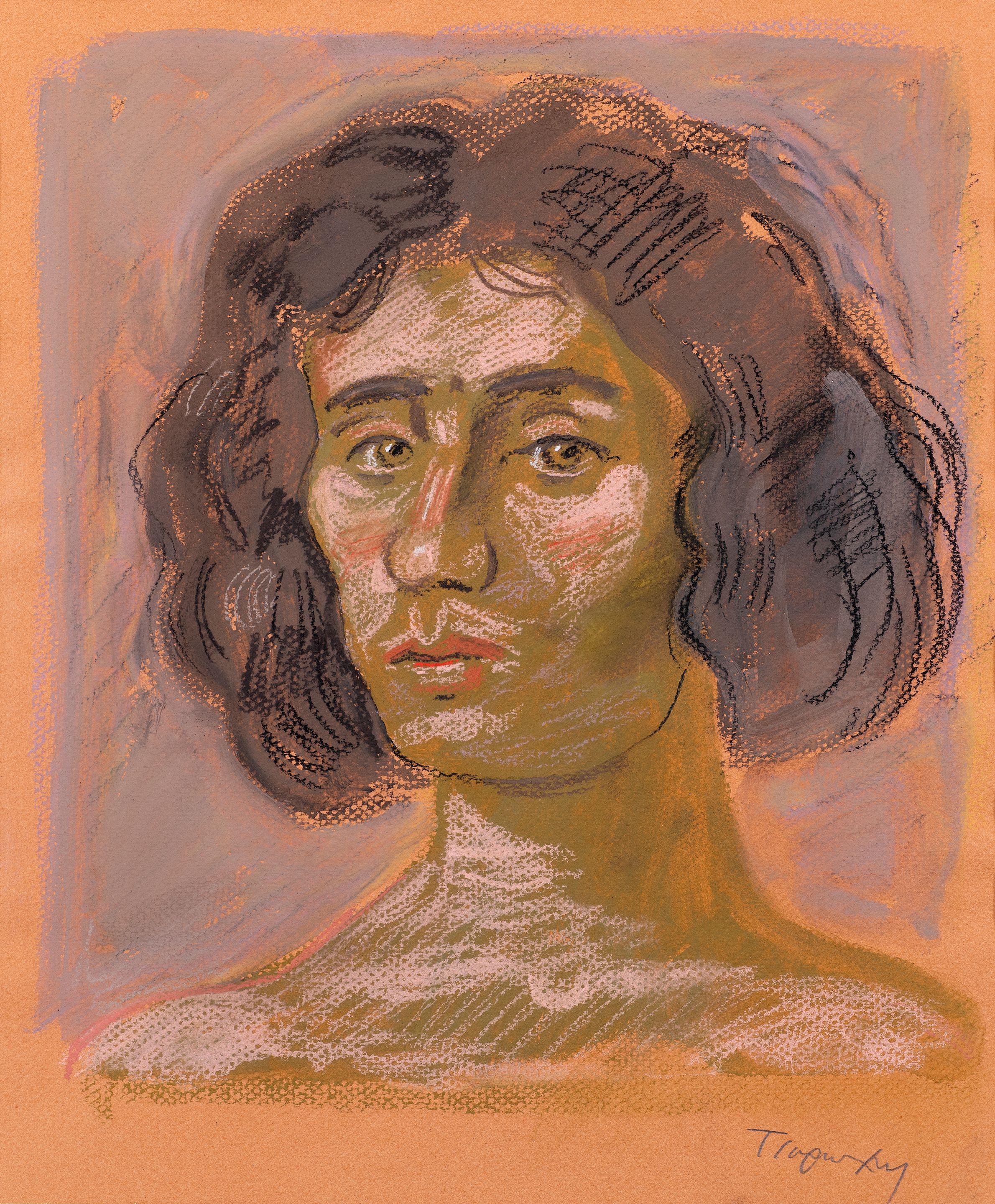 Yiannis Tsarouchis - Portrait d\'un jeune homme 36 x 30cm (14 3/16 x 11 13/16in).