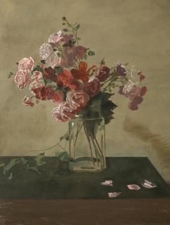 Yiannis Tsarouchis - Vase avec roses rouges et roses