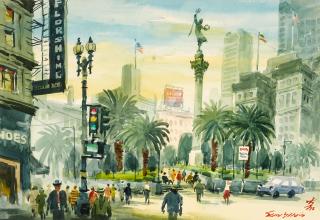 Ying Sun - Union Square, San Francisco sight 14 1/2 x 21in framed 22 x 28in