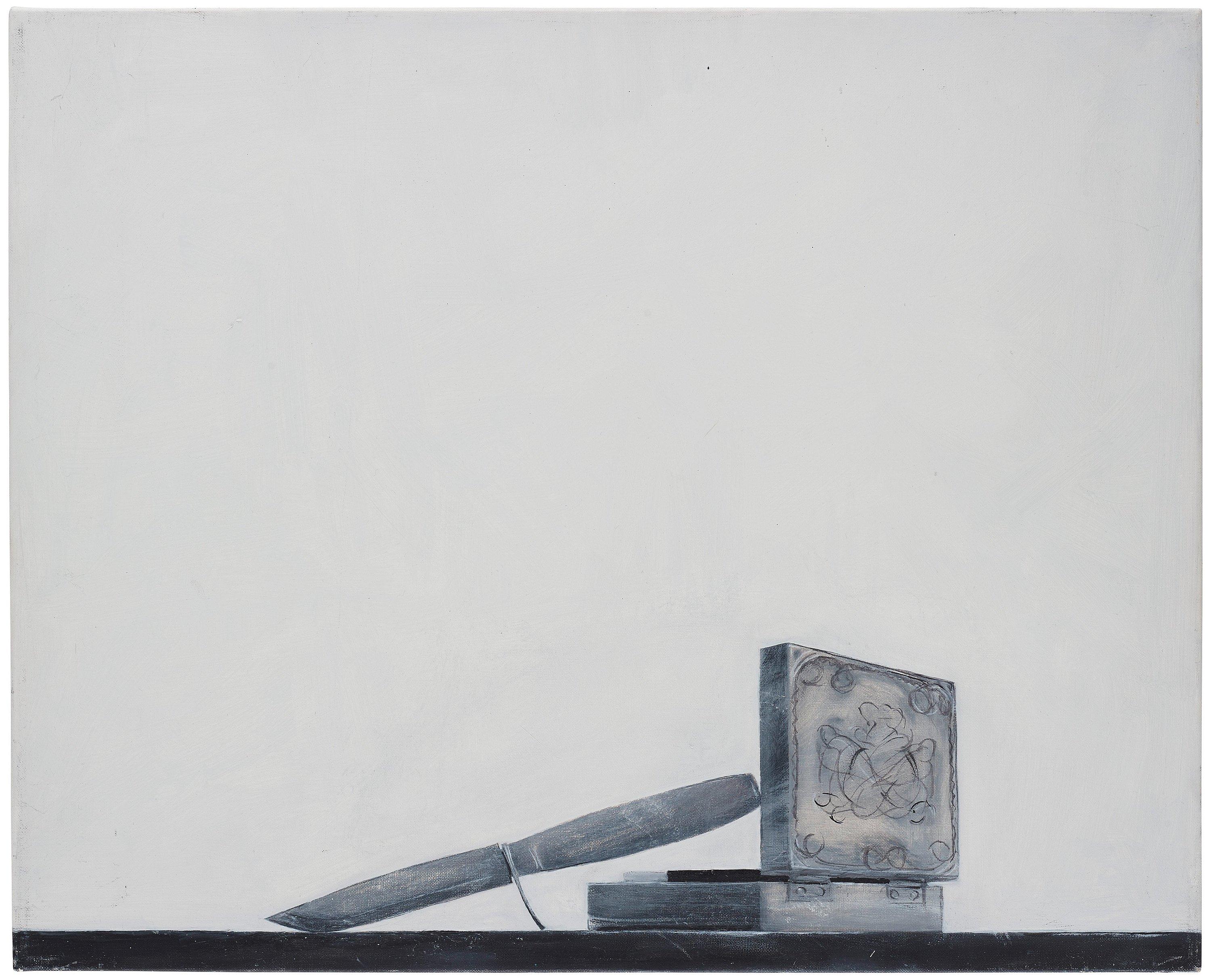 Ylva Snöfrid - \'Xenia med kniv och snidad ask med slipsten\' (\'Xenia with knife and carved box with grindstone\')