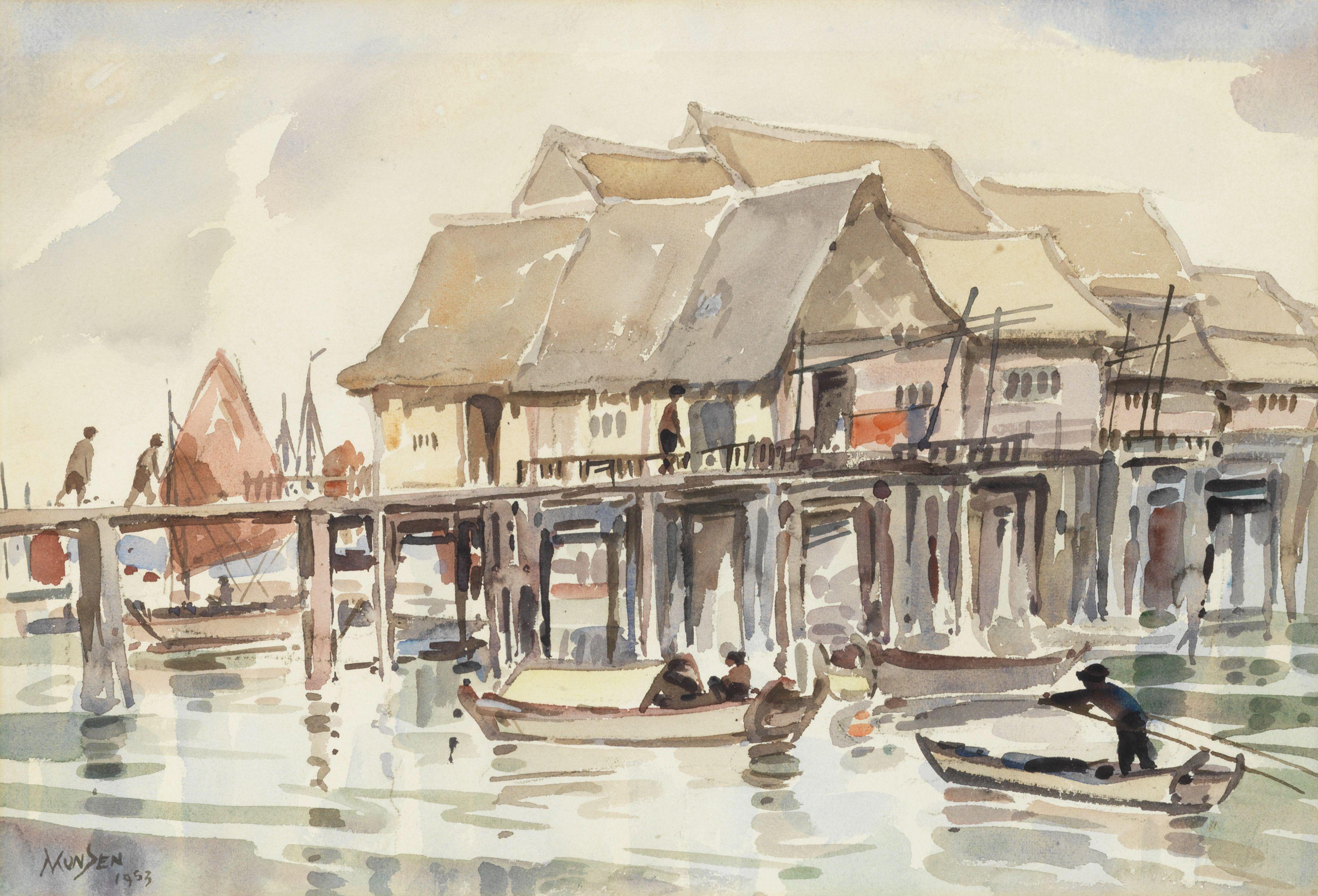 Yong Mun Sen - Village scene along the river