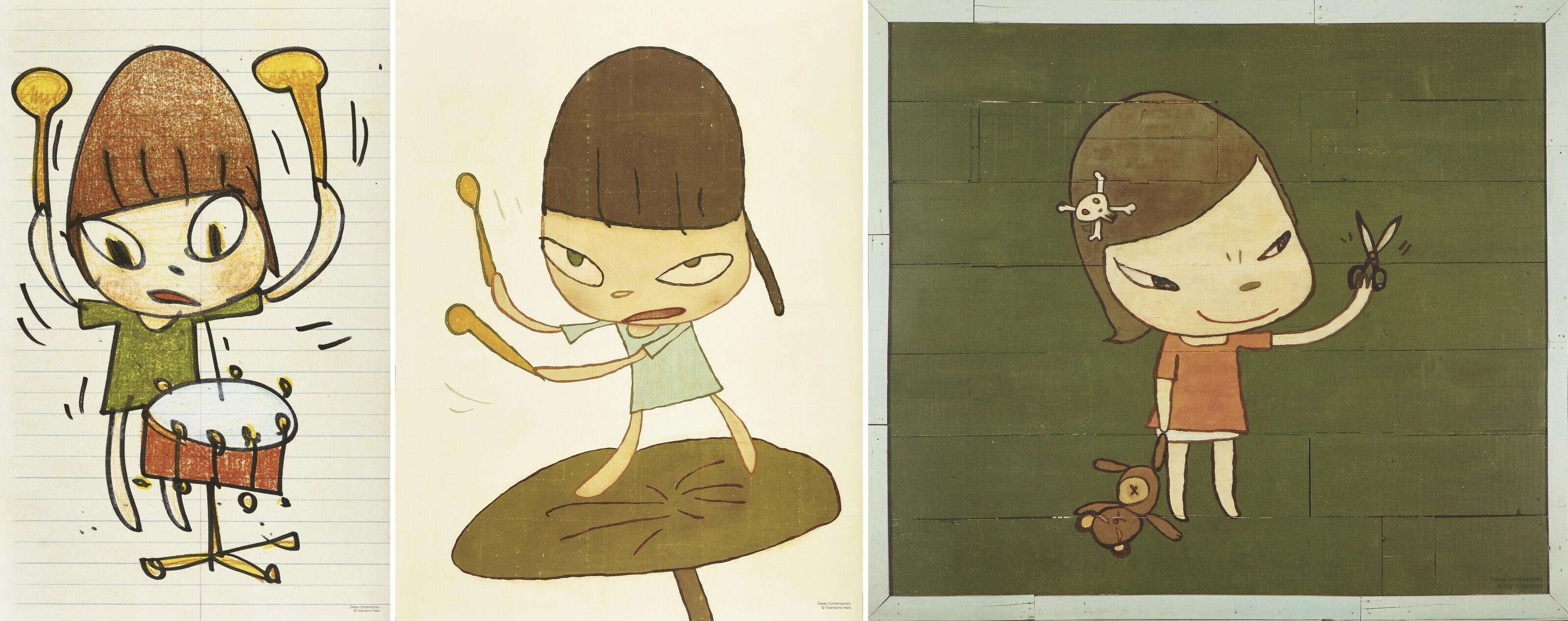 Yoshitomo Nara - Marching on a Butterbur Leaf; Banging the Drum; & Real One