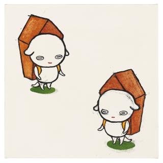 Yoshitomo Nara - Ohne Titel (Zwei Hunde mit den Särgen) (Untitled (Two Dogs with Coffins))