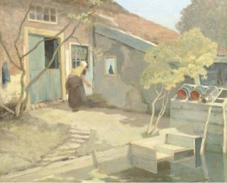 Ype Wenning - A peasant woman in a farmyard