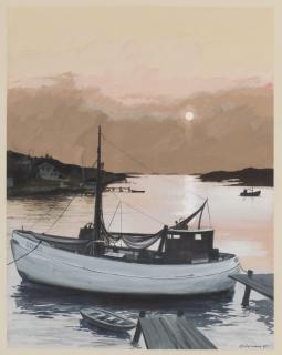 Yrjö Edelmann - Aftonmotiv med fiskebåt