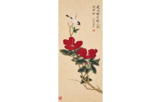 Yu Fei\'An - Camellia and Chinese Grosbeak