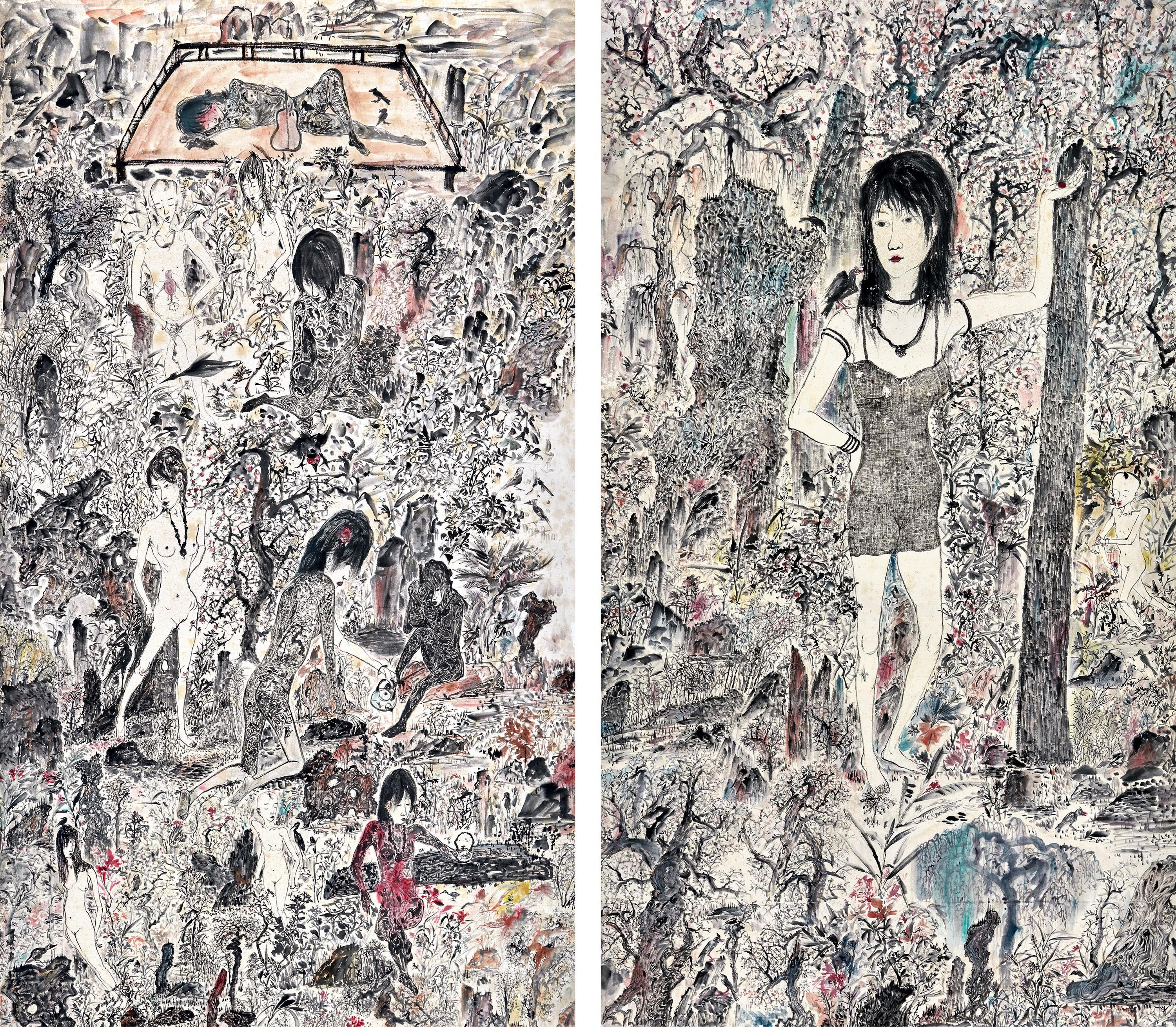 Yu Peng - Liquoring in the Fancy World #1 (Diptych)(Painted in 2008)