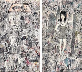 Yu Peng - Liquoring in the Fancy World #1 (Diptych)(Painted in 2008)