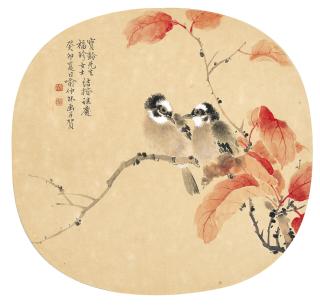 Yu Zhonglin - Red Leaves and Two Birds