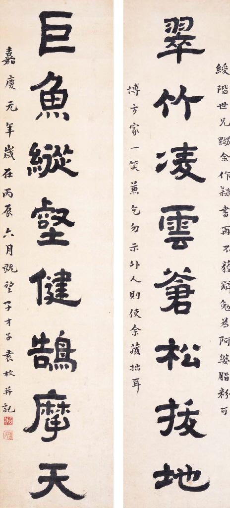 Yuan Mei - Couplet In Clerical Script Calligraphy