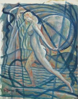 Yun Gee - Female Nude Carrying Ball