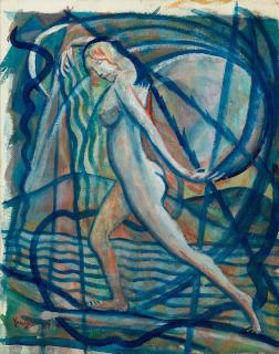 Yun Gee - Female Nude Carrying Ball