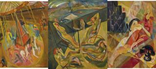 Yun Gee - Merry-Go-Round; Sun Bathers; Modern Apartment (Triptych)